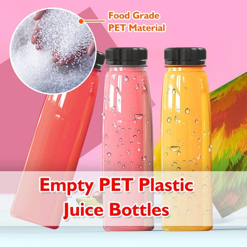 Holotap 48 Pack Empty PET Plastic Juice Bottles 8 OZ Clear Disposable Bulk Plastic Bottles for Liquids with Black Tamper Evident Caps (8 OZ, Black) - Image 4